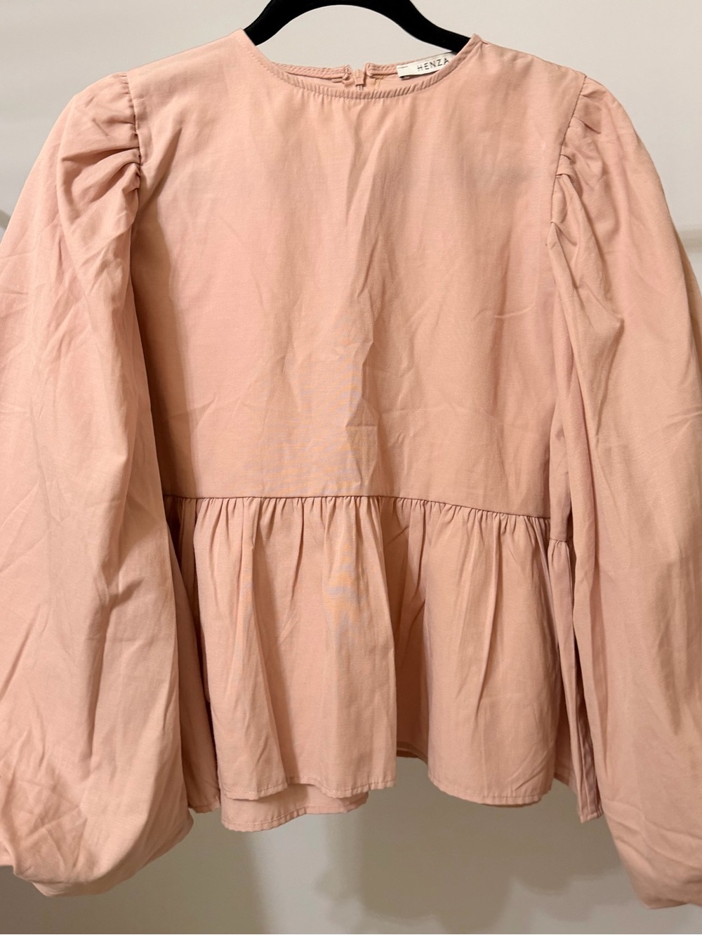 Henza Women's Blouson Peplum Top & Skirt in Blush Pink